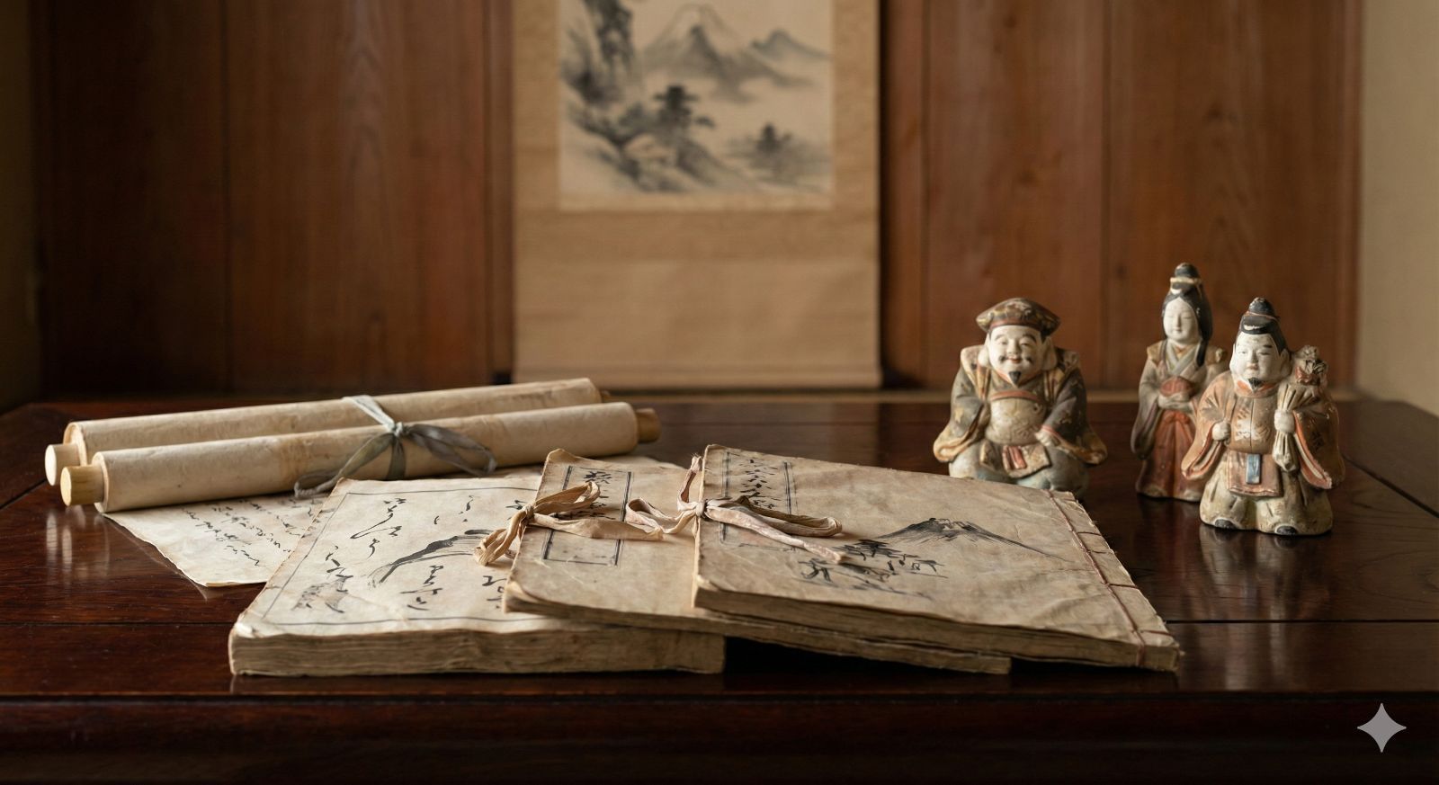 天皇家の始まりを本で調べようとしている人のイメージイラスト