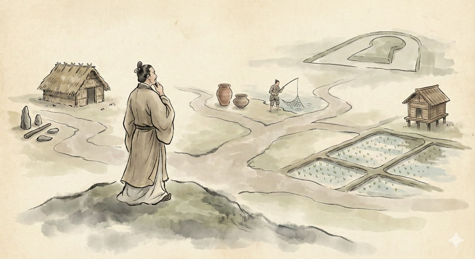 日本の始まりをどこに置くかを考えるイメージ図の説明