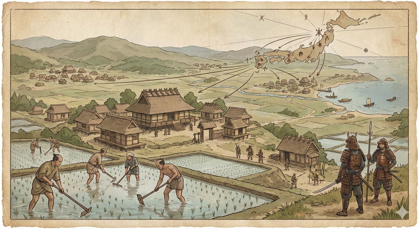 弥生時代の技術革新の次は、社会構造の変化と国家の形成について示す画像