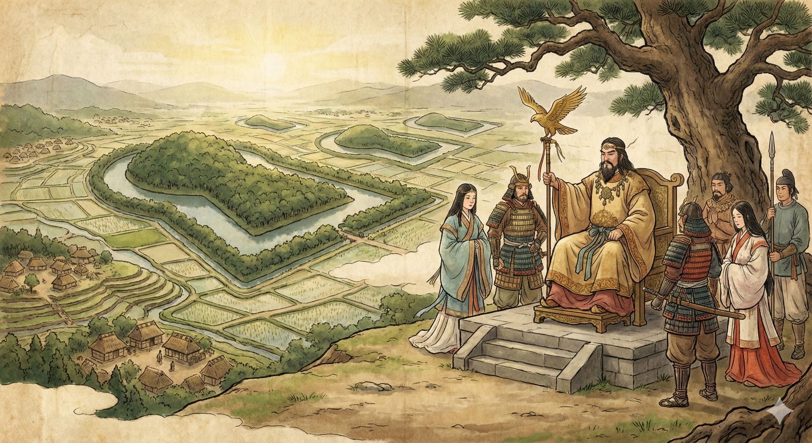 鍵穴の形をした巨大な森の空撮イラスト