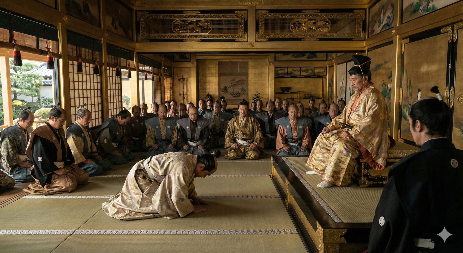 関白となった秀吉に頭を下げる家康のイメージ