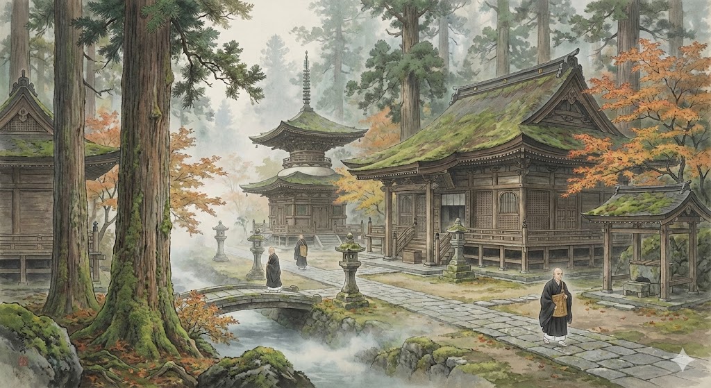 高野山の静寂な寺院の風景