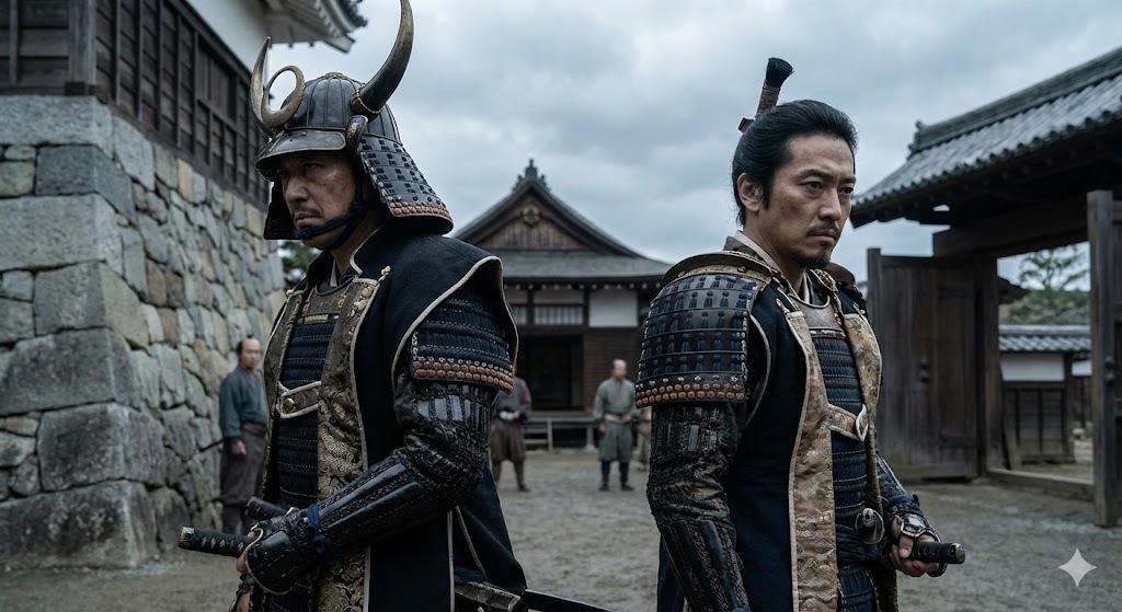 足利尊氏と弟の直義が対立し背を向け合うイメージ