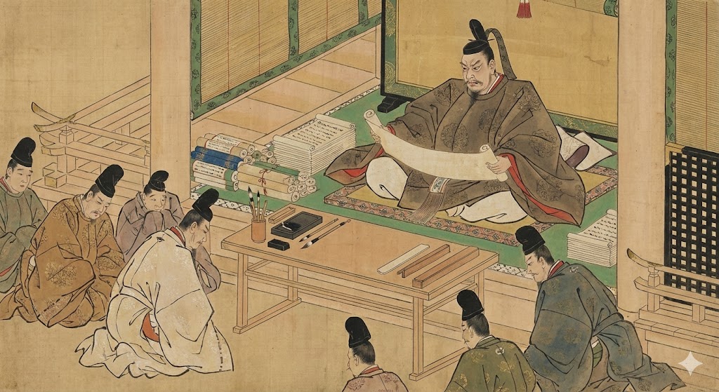 後三条天皇が書類を厳しく審査する様子