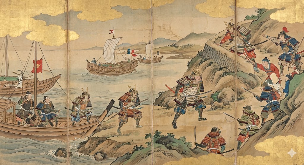 朝鮮出兵の様子を描いた屏風絵の一部