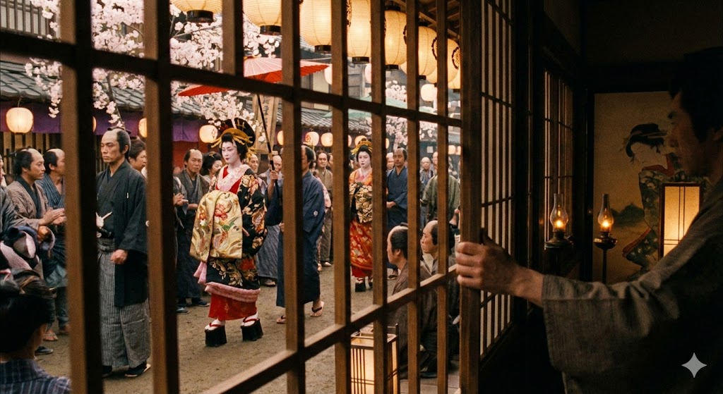 吉原遊郭の格子越しの風景