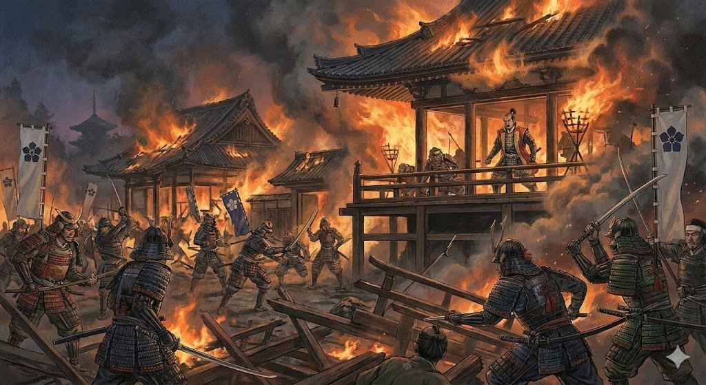 炎上する本能寺の変の様子