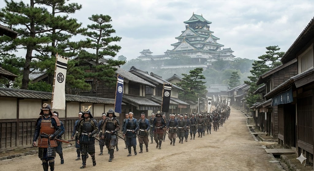 大阪城へ向けて行軍を開始する幕府軍の行列