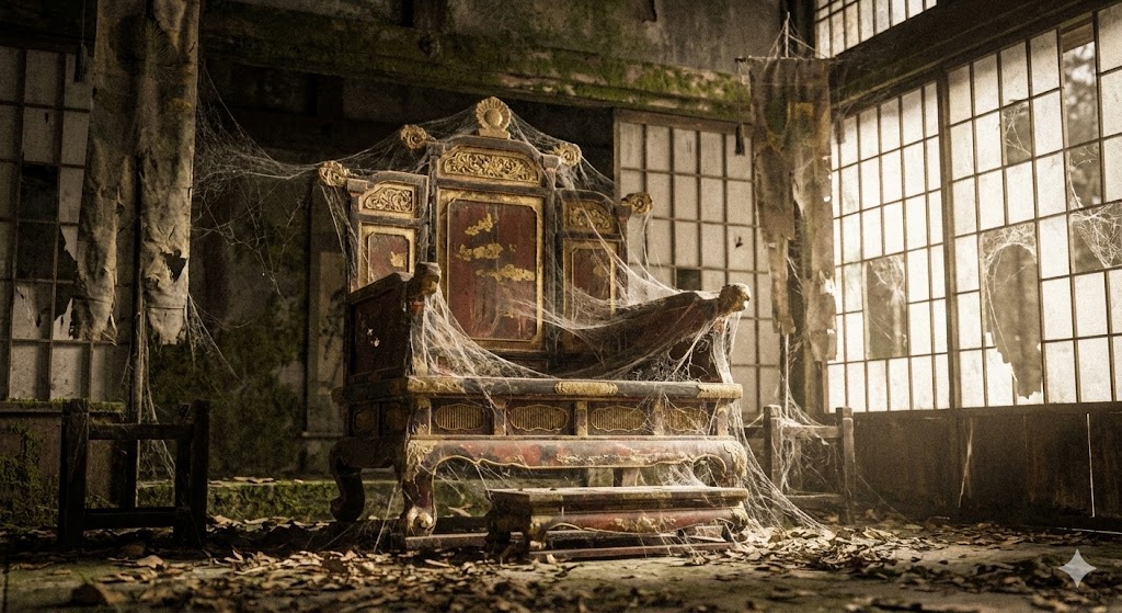 誰も座っていない王座と絡まる蜘蛛の巣