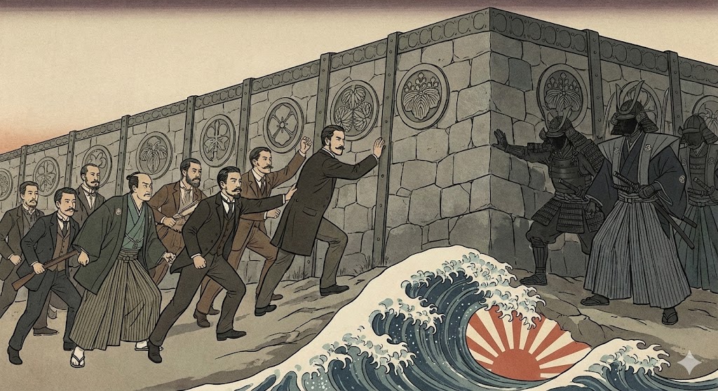 藩閥の壁に挑む政党のイメージ