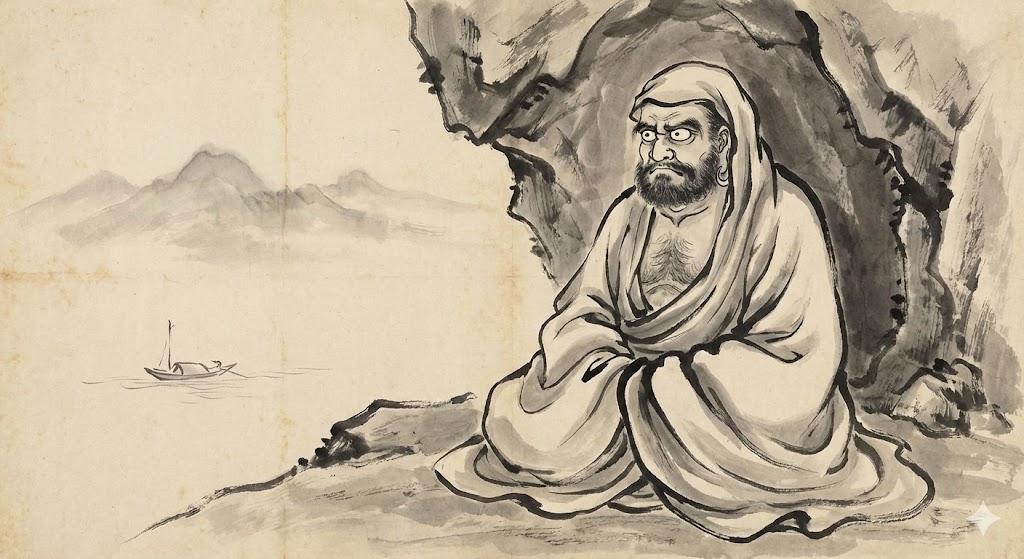 達磨：インドから中国へ仏教を伝え、厳しい修行と数々の伝説で知られる禅宗の開祖とされる僧侶