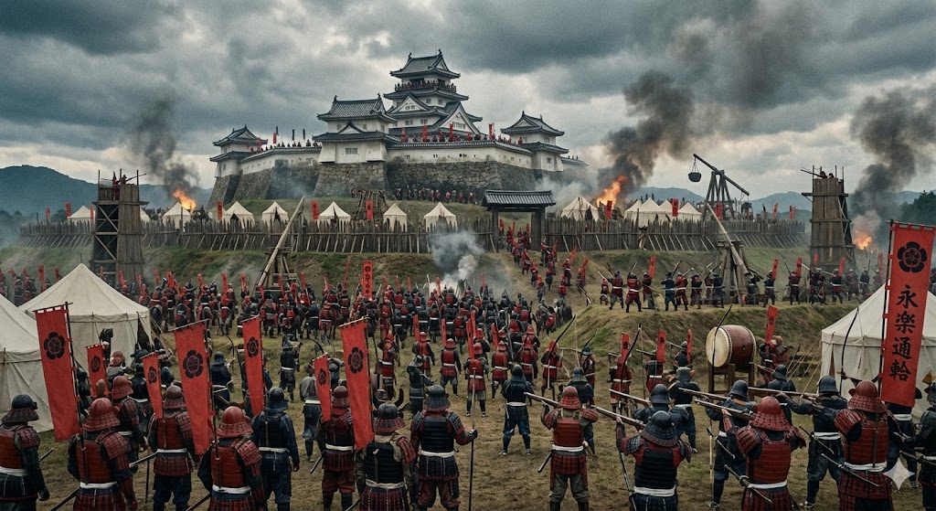 城を包囲する織田軍の様子