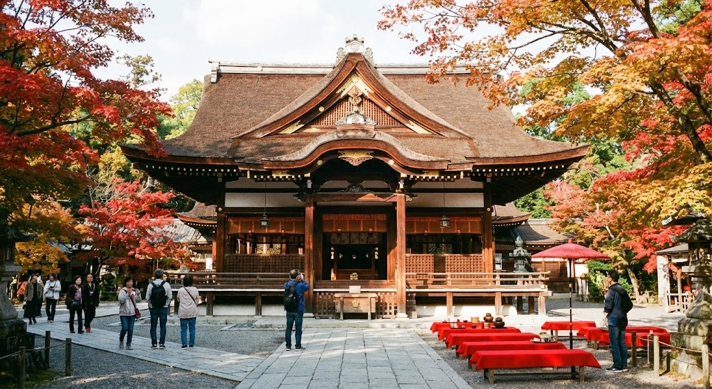北野天満宮の拝殿。大茶湯の舞台となった場所の現代の姿。