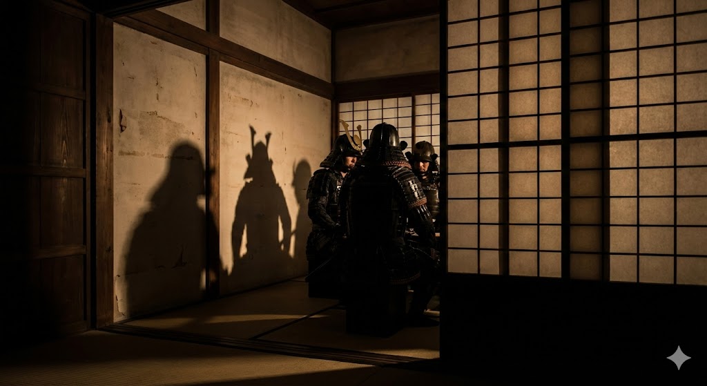 密談を重ねる武将たちの影