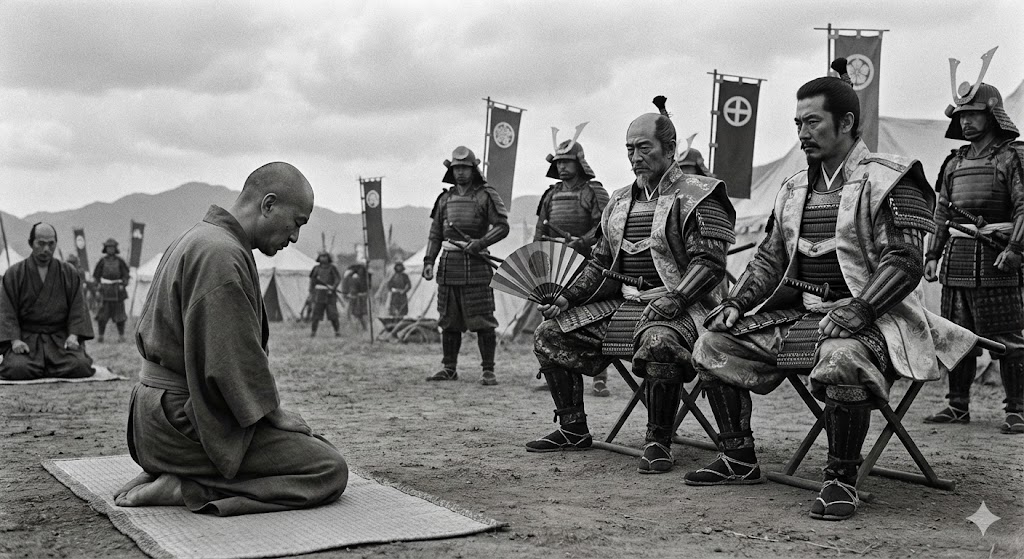 降伏した島津義久と対面する豊臣兄弟のイメージ