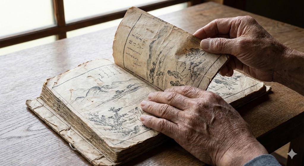 古びた書物のページをめくるイメージ画像