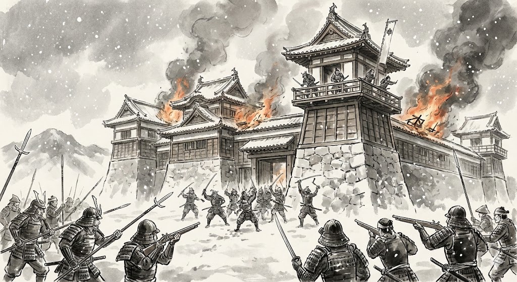 信貴山城を攻める羽柴軍のイメージイラスト