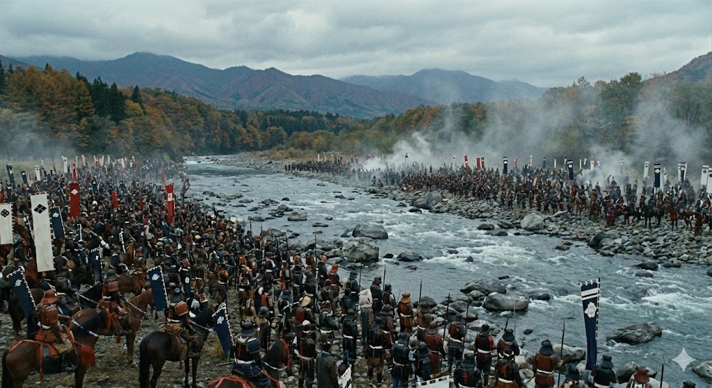 天王山と麓の戦場を見下ろすイメージ図